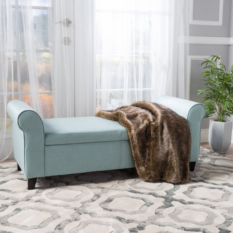 Banc de rangement rembourré Aisyah, Tissu bleu clair