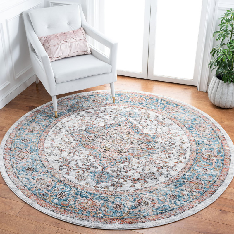 Tapis oriental gris / bleu Quinnipack, Rond 6 pi 7 po