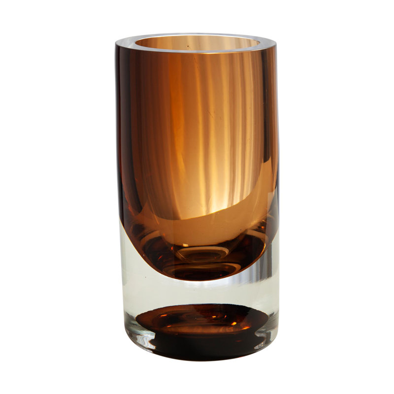 Thick Cylinder Vase-Amber Tobacco, 8.5" H x 7" W x 7" D