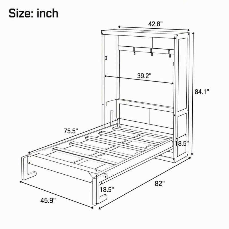 Lit escamotable simple avec armoire pliante, blanc, Lit simple, Blanc