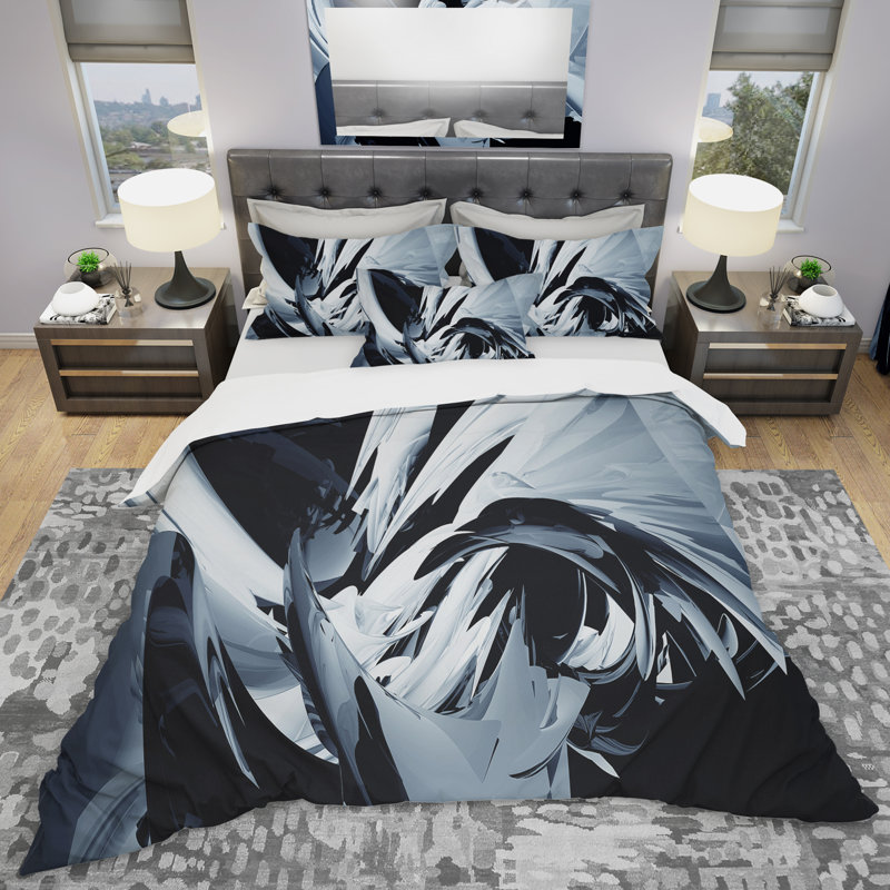 Mélangeur gris - ensemble de housse de couette abstrait - microfibre de polyester, Argent