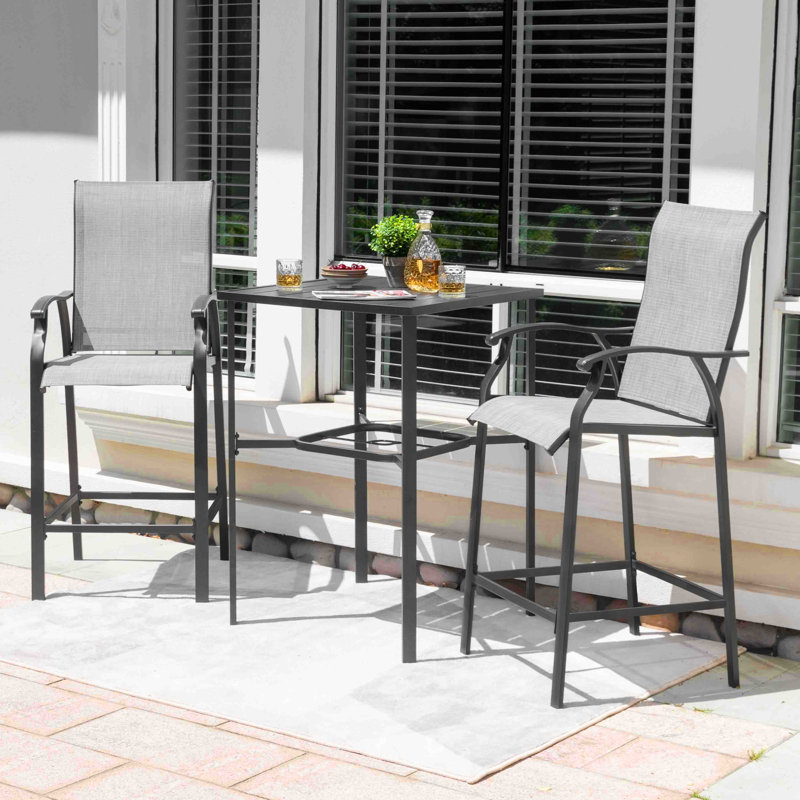 Outdoor 3-piece PVC-coated polyester Bar Set, Height Back Bar Stools And Umbrella Hole