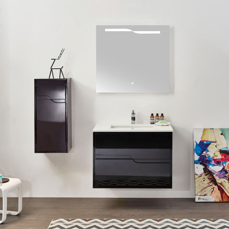 Miroir de salle de bain illuminé 32" en noir brillant à del, H 31 po x l 36 po x P 4 po