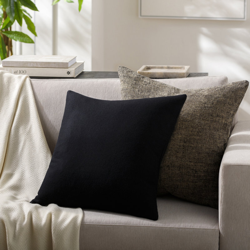 Alcona Wool Blend Throw Pillow, Black, Down, 22" x 22"