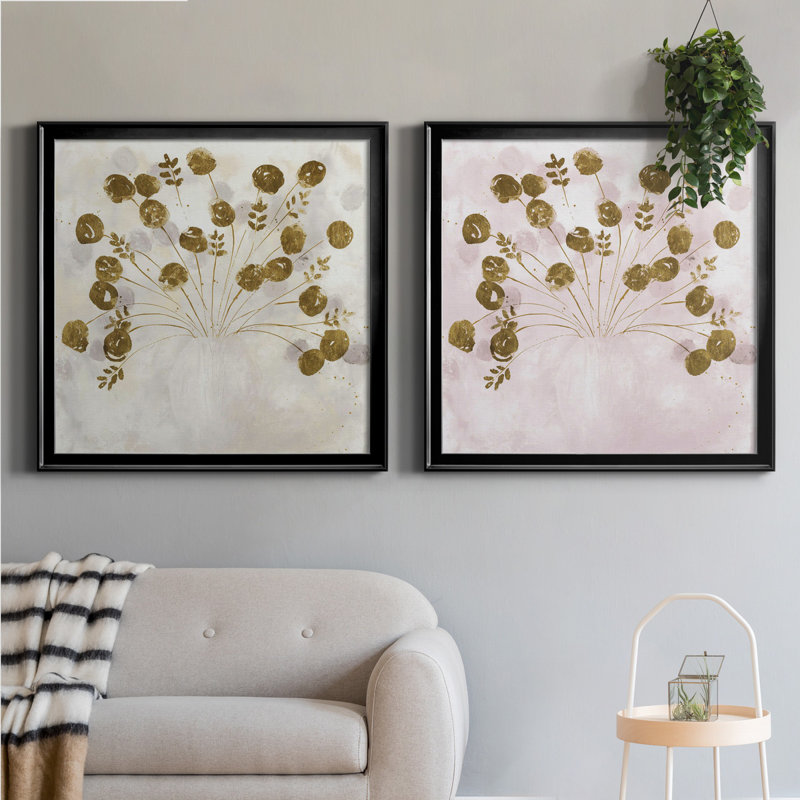 Golden I - ensemble de 2 reproductions d'art sur toile, H 34,5 po x l 69 po x P 1,5 po, Cadre noir, Pas de tapis