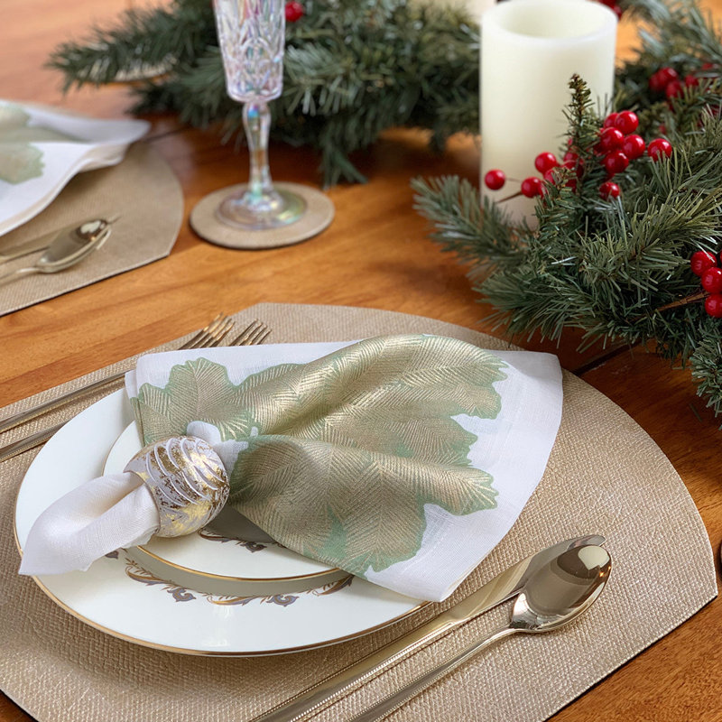 Spruce Linen Napkins, White/Forest