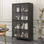 Premium Black Metal Storage Cabinet with Tempered Glass Doors