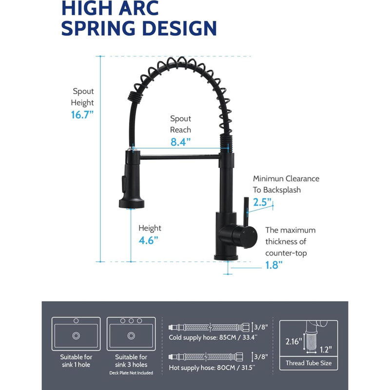 Kitchen Faucets With Pull Down Sprayer - High Arc Spring 304 Stainless Steel Single Hole Sink Faucet With Dual Function Pull-Down Sprayer For Bar Rv Kitchen