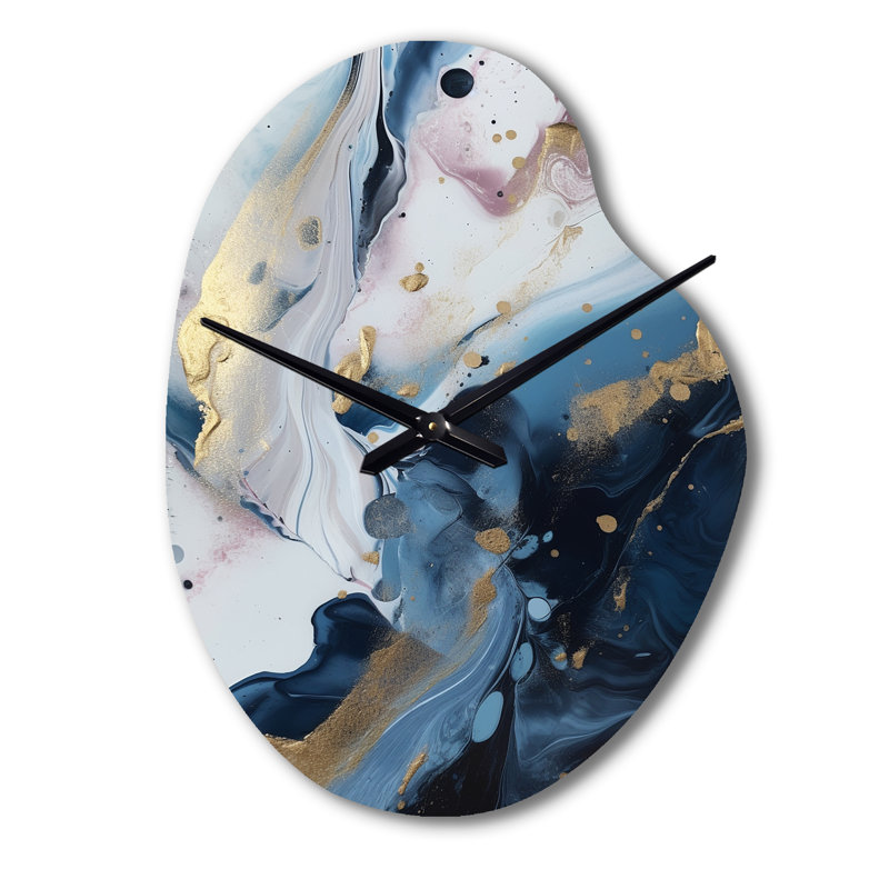 Horloge murale en métal bleu et blanc à énigmatique II - impression asymétrique bleue, Grand