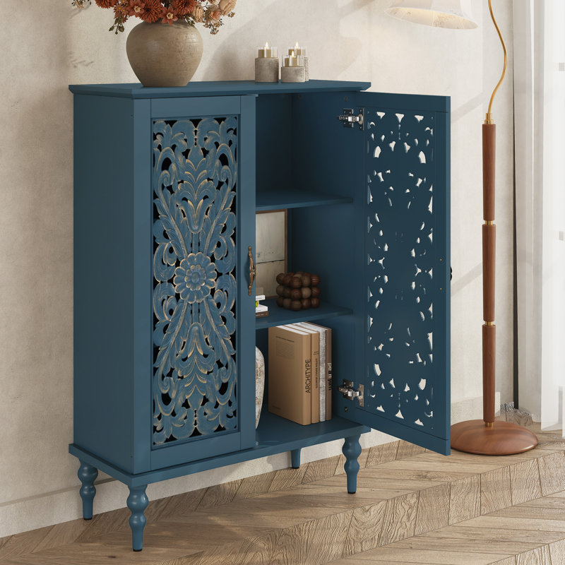 Armoire 47,2 "avec portes sculptées, armoire de rangement autoportante avec tablettes réglables, Bleu