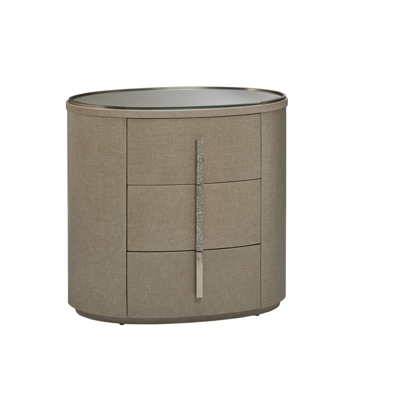 Sovereign Linen-Wrapped Solid Wood 3-Drawer Nightstand