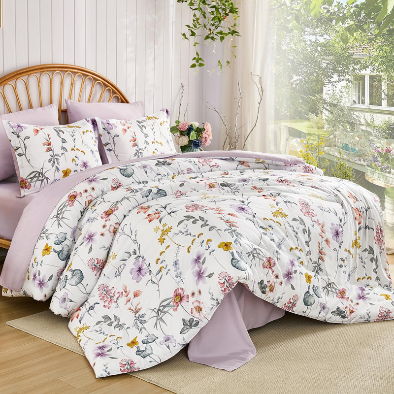 Ensemble de literie 7 pièces Botanical Floral, Floral blanc, King Comforter + 6 Additional Pieces