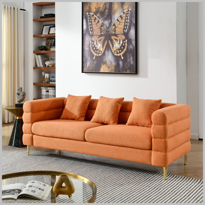 Modern Oversized 3 Seater Sectional Sofa with 3 Pillows for Living Room