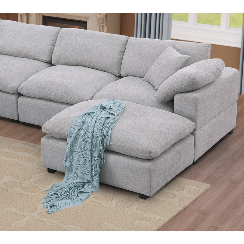 Worthland 143.2" W 8-Piece Reversible Chenille Modular Sectional, Beige Chenille