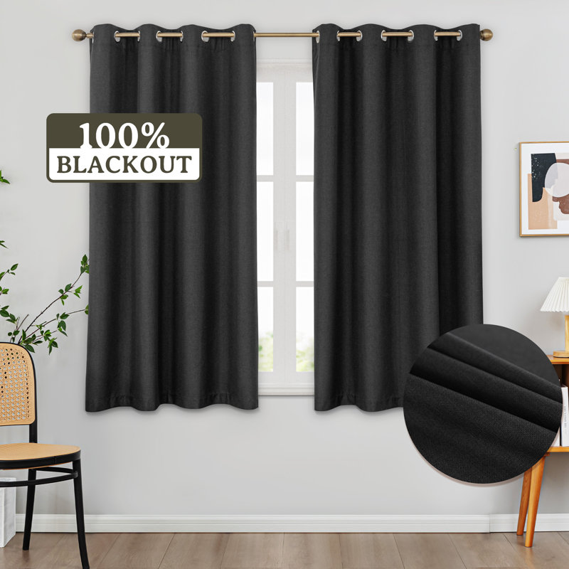 100% Blackout Thermal Insulated Polyester Curtain Pair, Black, 52" W x 63" L