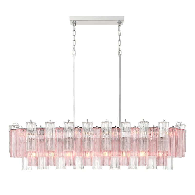 Mexborough 14 Light Polished Chrome Linear Chandelier, Pink/Chrome
