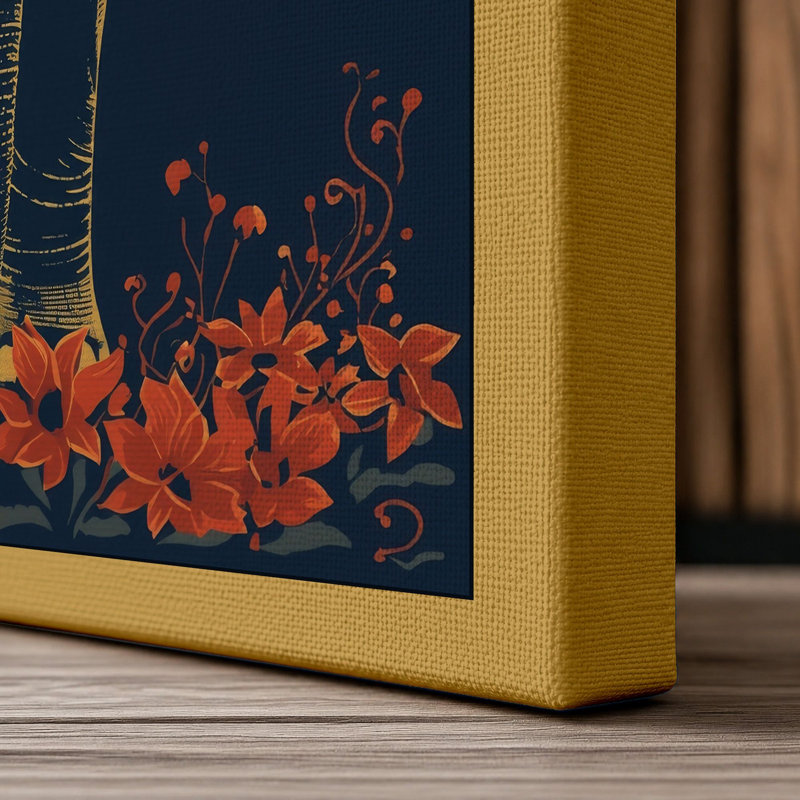 Golden Elephant Art Deco - Wrapped Canvas, 18x12 - 45.7 x 30.5 cm, Ochre Border