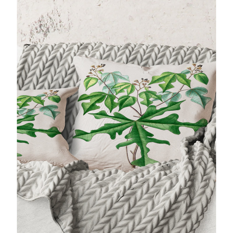 Carré, dessin rétro de plantes sauvages - coussin décoratif traditionnel, 16" x 16"