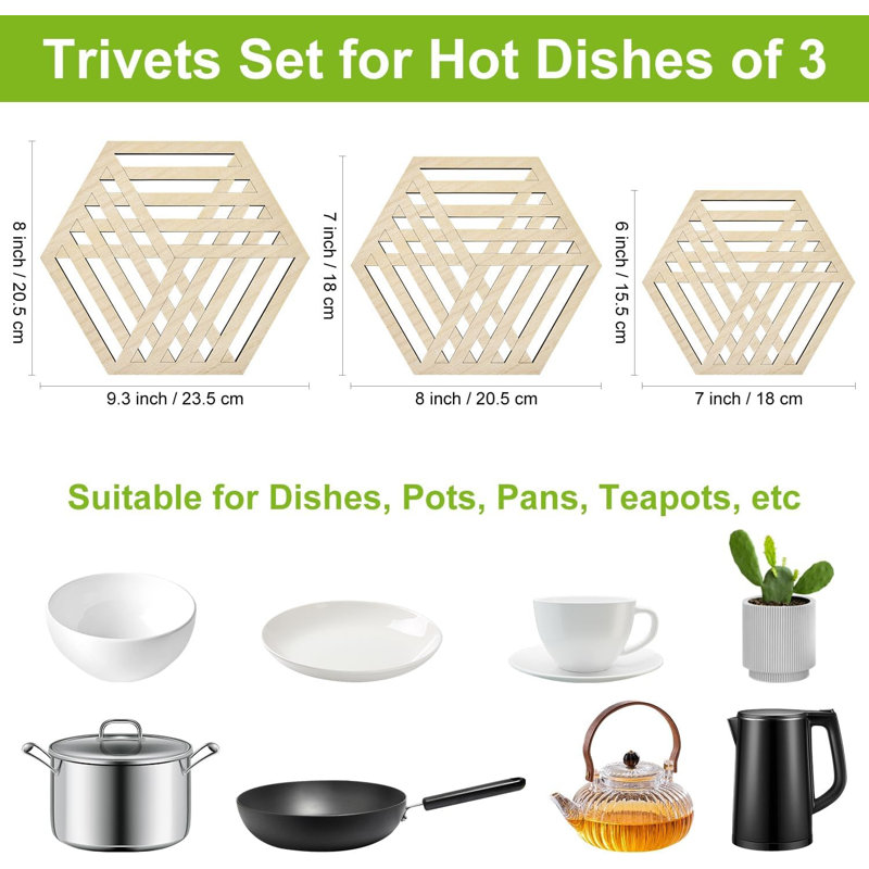 Ensemble de 3 porte-casseroles en bois Hexagon