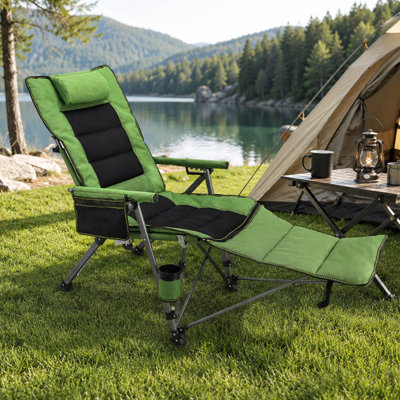 3-in-1 Reclining Camping Chair with Footstool and Carry Bag, Green