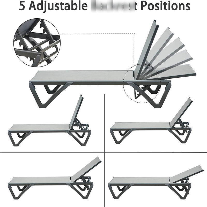 Ensemble de 3 chaises longues grises pour terrasse - Chaises d'extérieur avec 5 positions réglables et table d'appoint pour la plage, le balcon, la piscine, le jardin. Structure en aluminium. Style élégant et raffiné.
