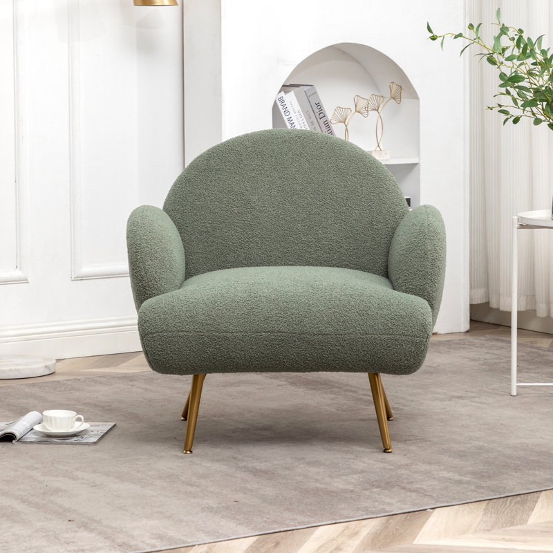 Eleese Teddy Upholstered Armchair, Modern Accent Chair with Metal Legs, Green Velvet, Gold