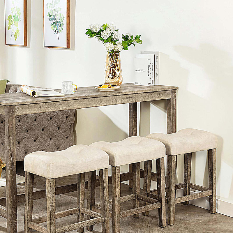 4-Piece Bar Table Set, Dining Bar Table and 3 Padded Stools, Brown