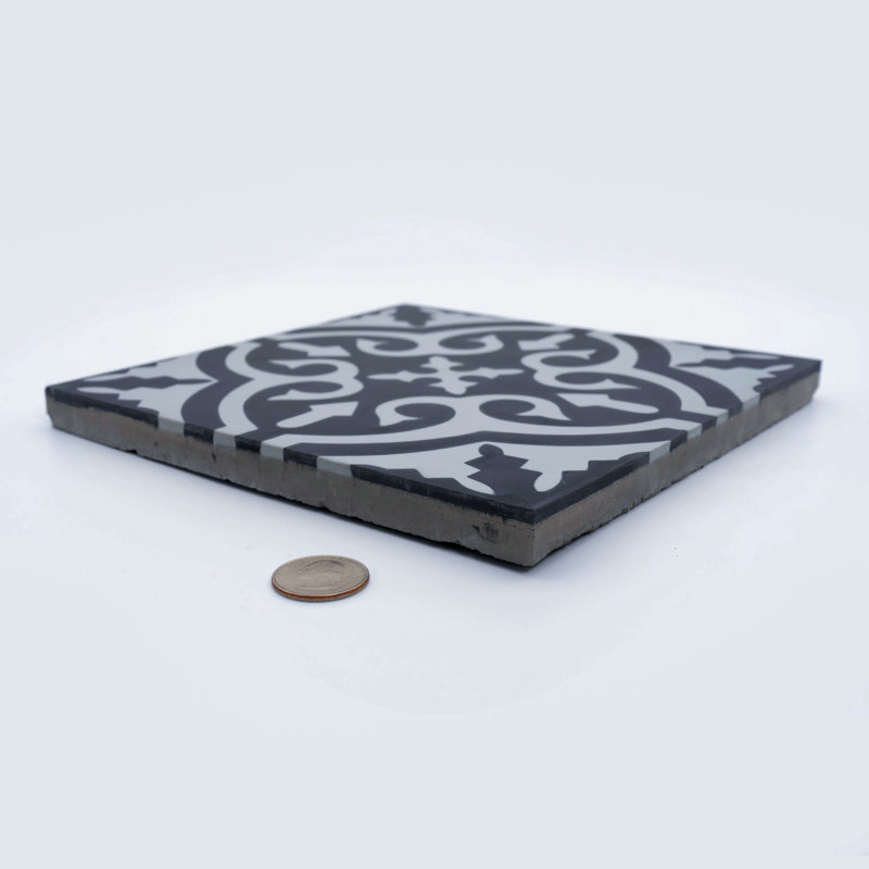 Argana 8" x 8" Cement Patterned Wall & Floor Tile, Black/Gray