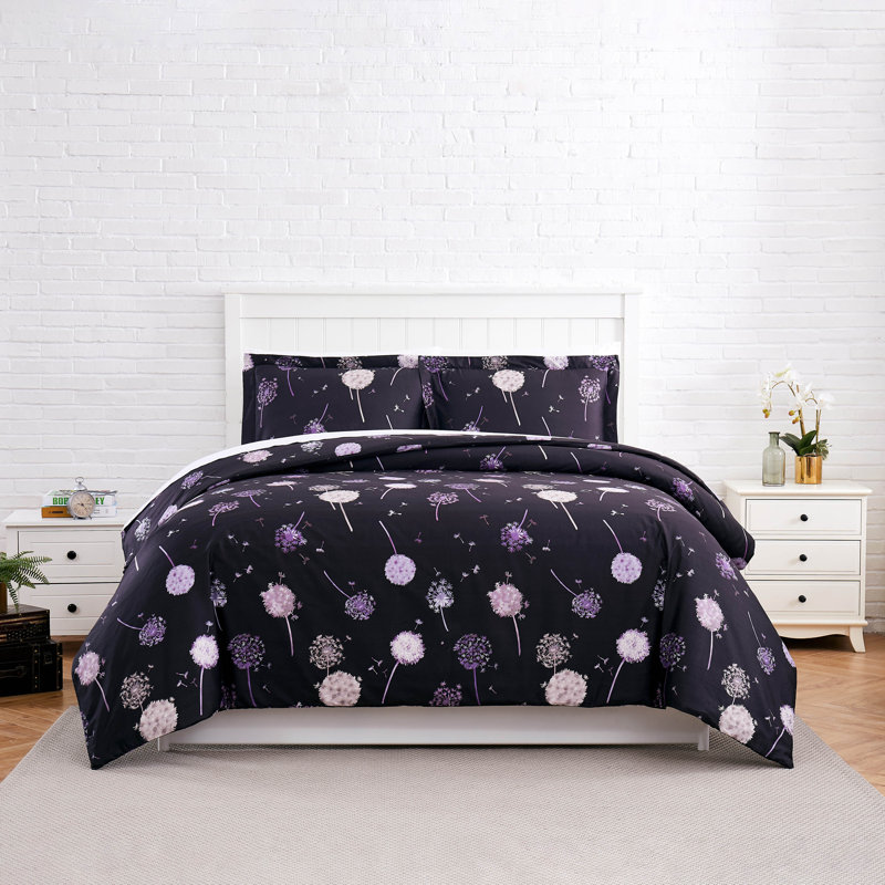 Ensemble de housse de couette à motif de pissenlit 100% coton Southshore Fine Linens, Carbone