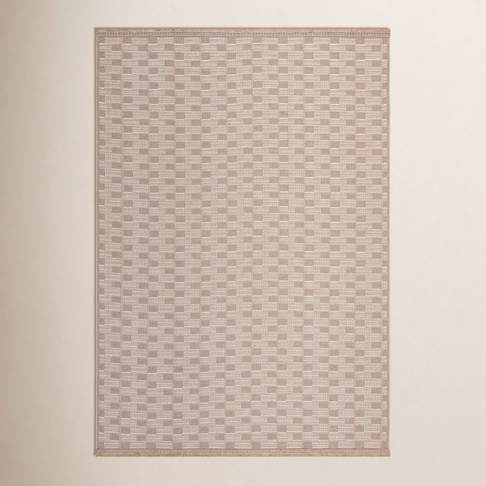 Eloi Natural Ivory Checkered Jute Rug, Rectangle 5'3" x 7'6"