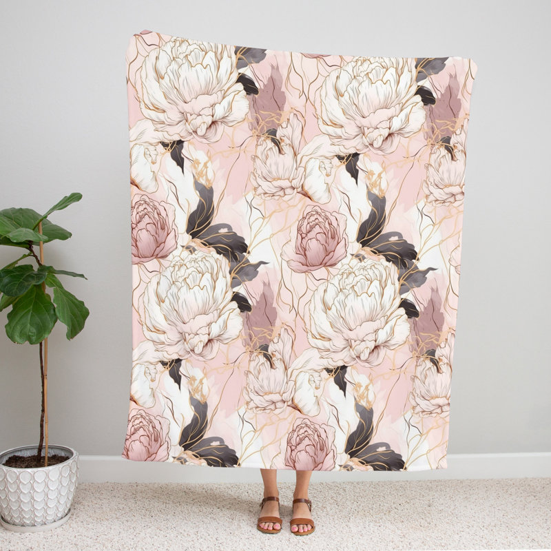 Jeté , L 68 po x L 80 po, Floral / abstrait, Rose/gris