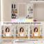 Bureau de coiffeuse avec miroir à DEL et prise de courant, ensemble de coiffeuse avec tiroirs de rangement et chaise, 3 modes d'éclairage et luminosité réglable à DEL RVB, coiffeuse pour chambre de filles