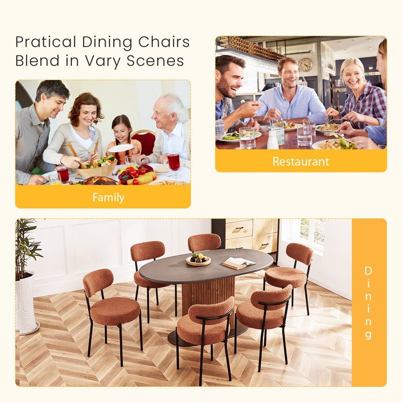 Boucle Sherpa Dining Chairs Set - Ergonomic Curved Back Upholstered Chairs with Sturdy Frame, Easy Assembly for Modern Kitchen & Dining Room