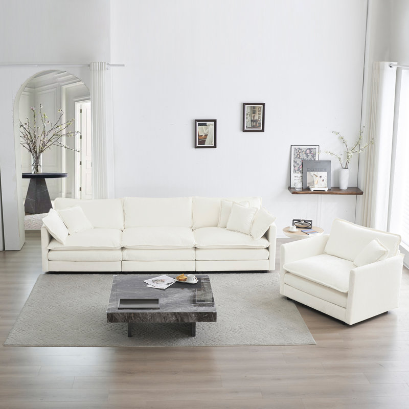 Ensemble de conversation en tissu d'ameublement Jeffille, Chenille blanche
