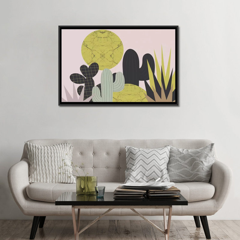 «Cacti» par Flatowl, impression sur toile, Toile avec cadre noir, Pas de tapis, H 32 po x l 48 po x P 1,5 po