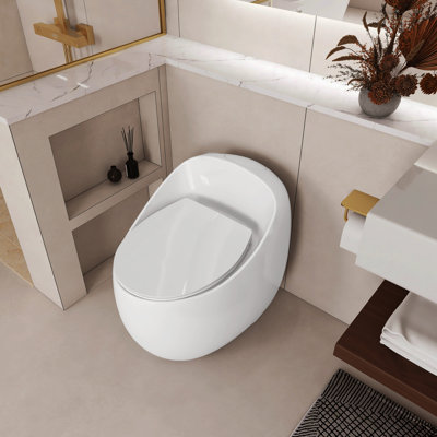Egg Shape Ceramic Toilet In Glossy White - 1.28 Single Flush, Stain, Bathroom White, Modern Artistic Design