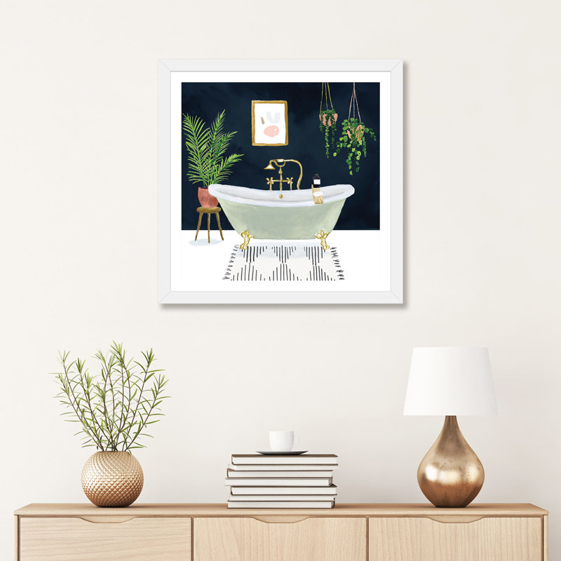 «Boho Bath I» par Victoria Borges - impression d'art graphique, Encadré par un papier blanc, H 24 po x l 24 po x p 1 po