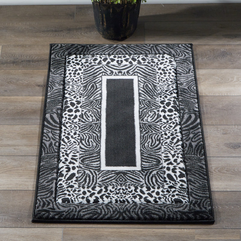 Tapis noir / gris Gerania Southwestern, Rectangle 3 pi 9 po x 5 pi 9 po