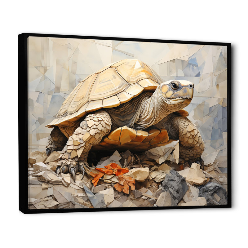 Tortue minimalisme sur toile, H 24 po x l 32 po x P 1 po, Cadre flottant noir