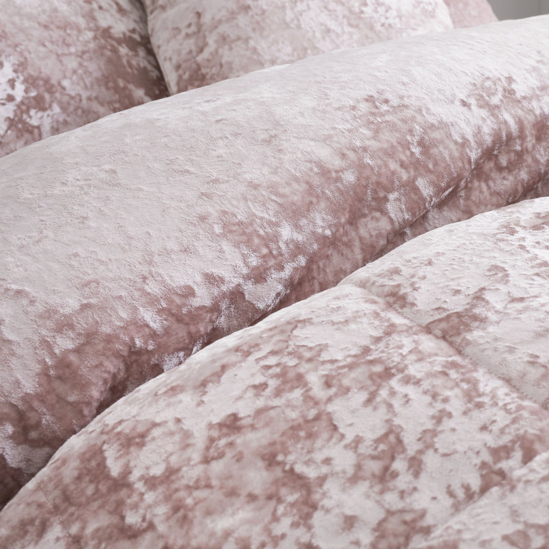 Crushed Velvet Duvet Cover Set with Pillowcases, Natural, Super King Duvet Cover + 2 Standard Pillowcases
