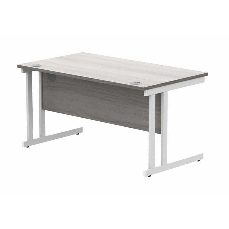 Kelson Steel Writing Desk, 73cm H x 140cm W x 80cm D, White, Grey Oak