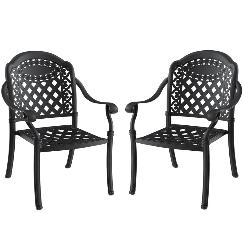 2Pcs Cast Aluminum Chairs With Black Frame And Cushions For Patio - Protected Outdoor Furniture Dining Chair  2Pcs  Enjoy Outdoors Ease Rust Water , Comfortable