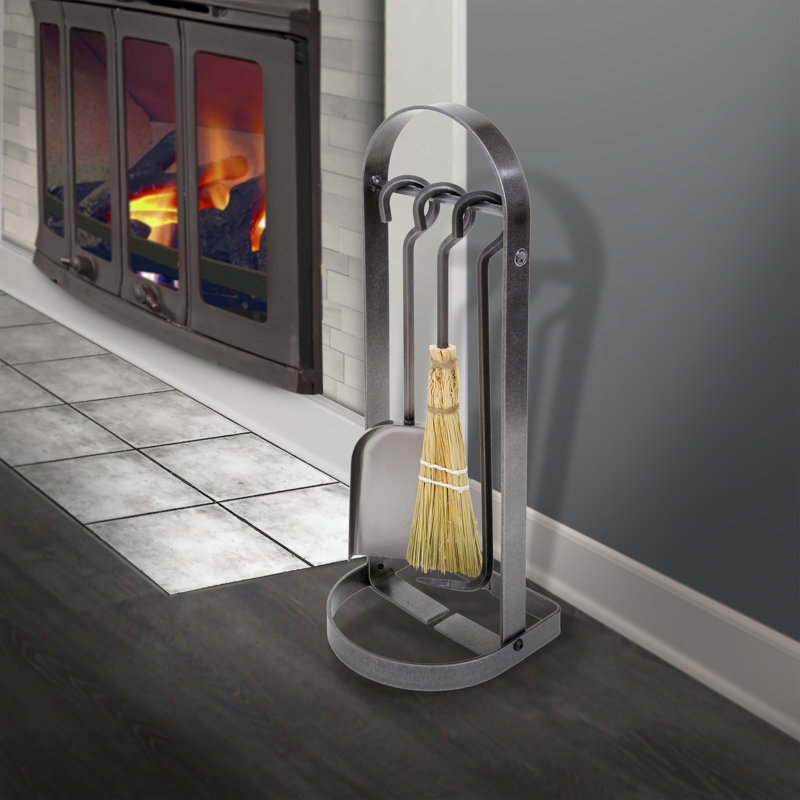 Enclume Hammered Steel Modern Fireplace Tool Set with Arch Base