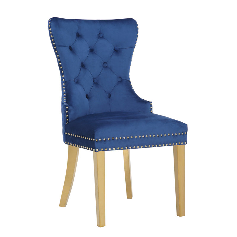 Chemene 21.5'' H Tufted Velvet Upholstered Side Chair, Blue