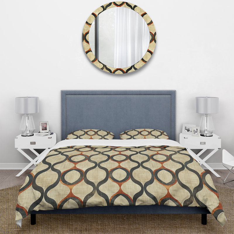 Ensemble de housse de couette Brown Trellis Prints III - Midcentury, Housse de couette très grand + 2 taies décorativ