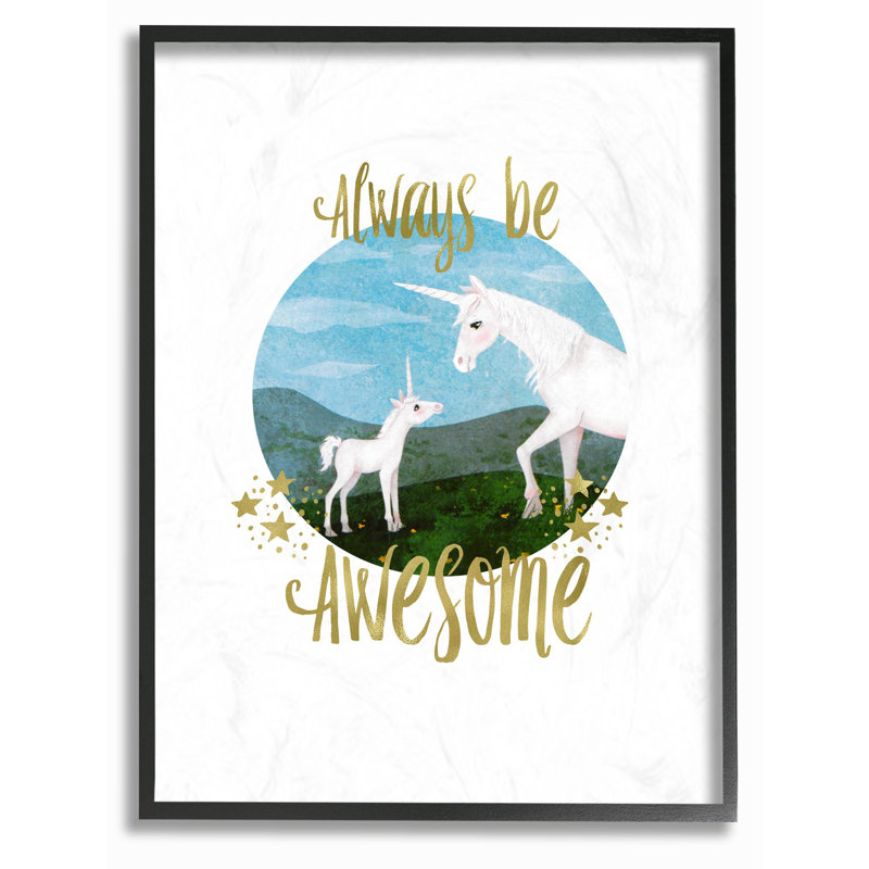 Art de licorne Rio Always Be Awesome, H 14 po x l 11 po, Giclée encadrée noir minuit