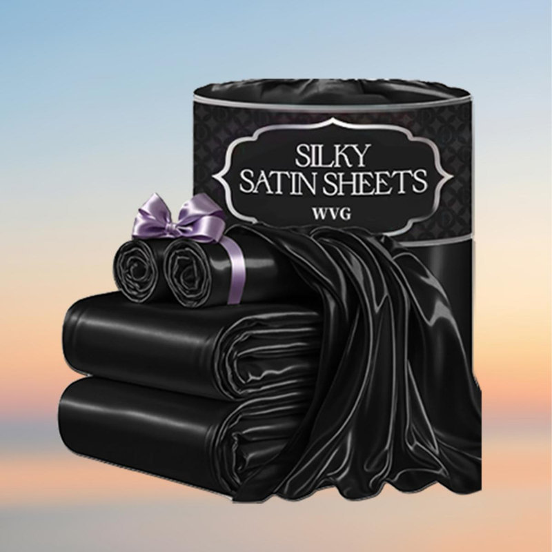 Satin Full Sheets Set - 3 Piece Black Silky Bed Sheets Set with 17-Inch Deep Pocket, Luxury Silk Feel Satin Queen Size Sheet Set