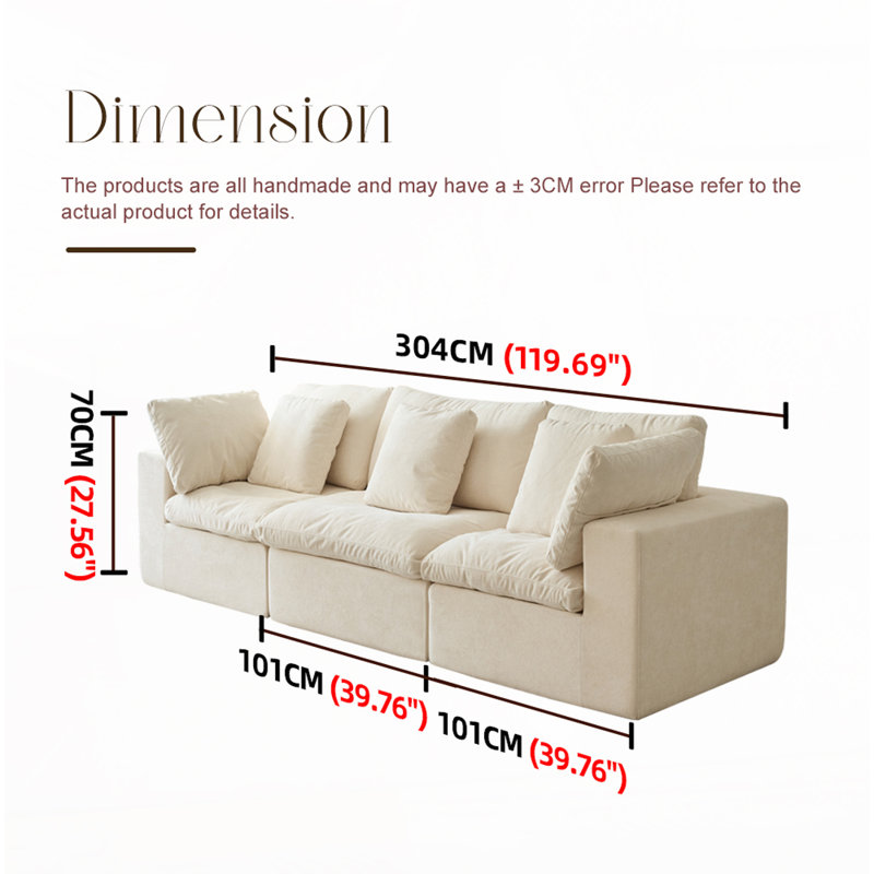 Canapé modulaire modulaire, Beige / Blanc, H 27,56 po x l 118,11 po x P 39,37 po, 3