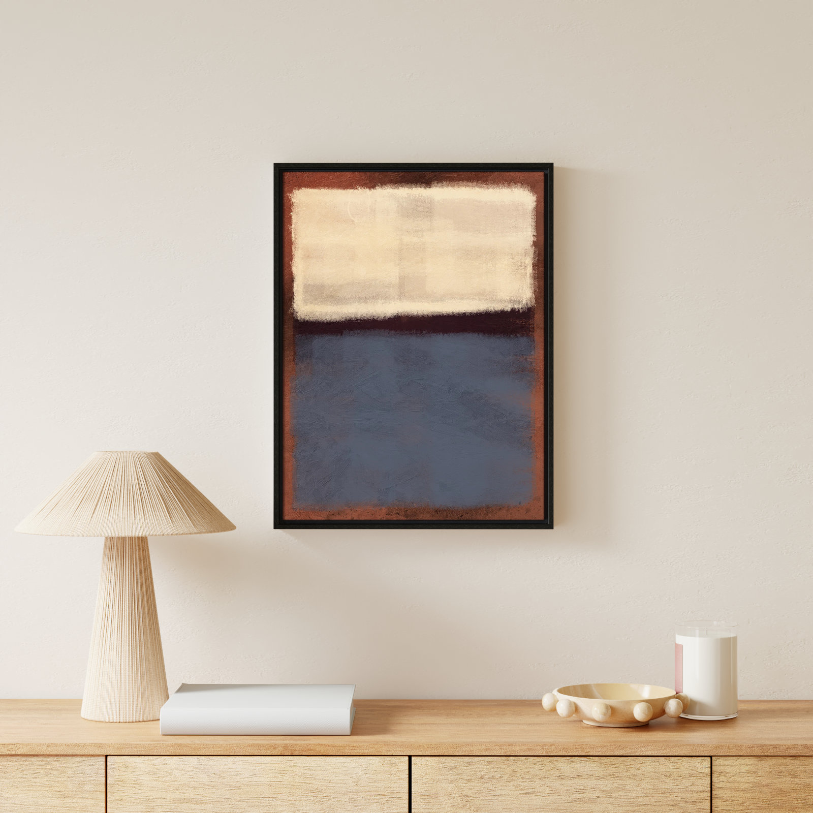 Alabaster Burst - Floater Frame Painting on Canvas, Espresso Framed, 25.5" H x 19.5" W x 2" D