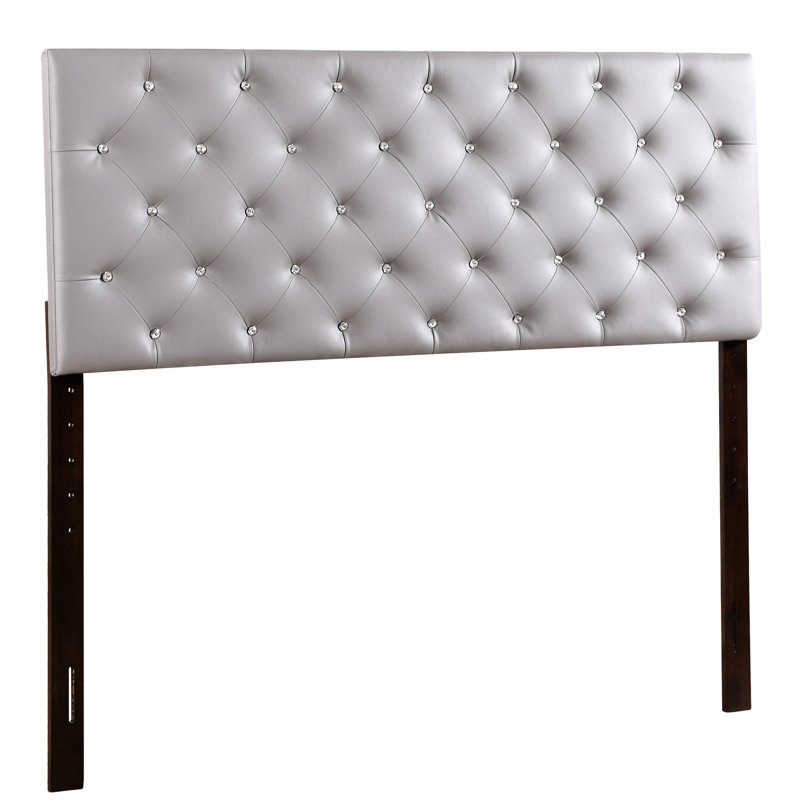 Grand lit gris avec tête de lit en similicuir Pu